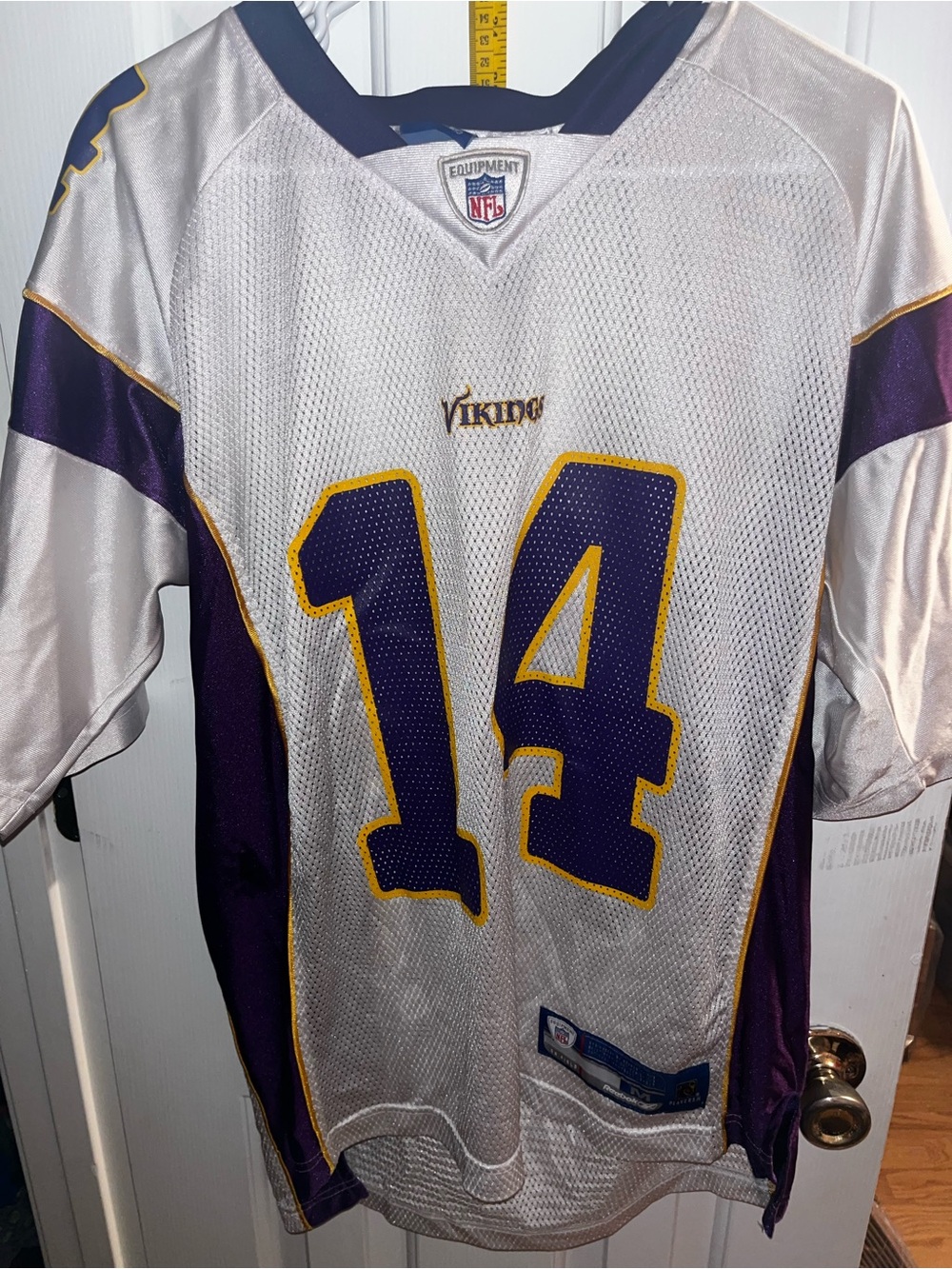 Equipment White and Purple #14 Football Jersey